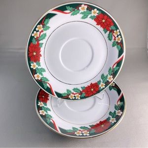 Tienshan Poinsettia Plates Saucers Fine China Set of 2